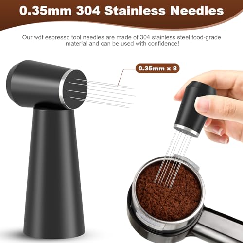 Jeymei WDT Espresso Distribution Tool, Black Espresso Whisk with 8 Needles - color: Black-A