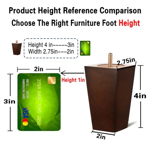 SHANJUE 4 Inch Wood Couch Legs Square Furniture Feet for Sofa Chair, 4 Pack - size: 4 inches