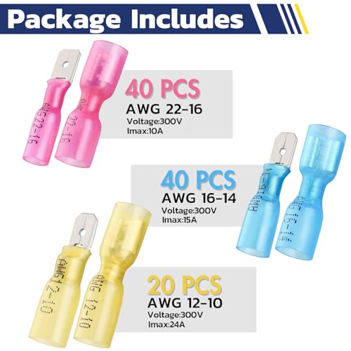 haisstronica 100PCS Heat Shrink Spade Connectors, 22-10 AWG, Male/Female - size: AWG 22-10, style: Male&Female Kit 100PCS