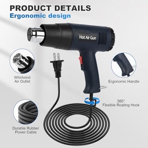 Heat Gun 1800W, Handed Hot Air Gun with 4 Nozzles for Crafting