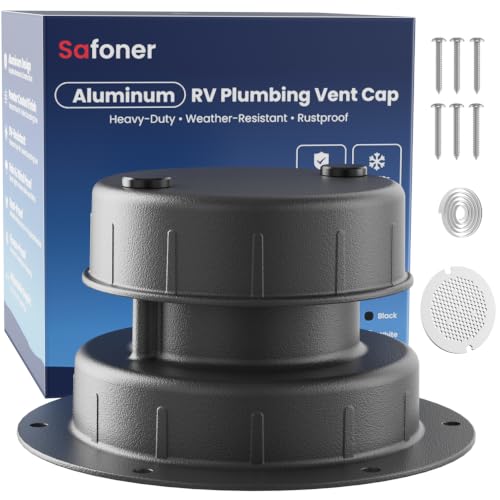 Safoner Aluminum RV Plumbing Vent Cap, Roof Sewer Vent Replacement - color: Black