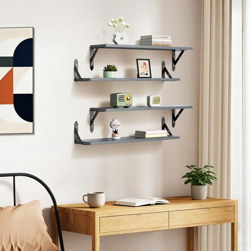 ROMGUAR CRAFT Wood Wall Floating Shelves Set of 4, 23.6" x 6" - Grey - color: Grey, size: 23.6" x 6"