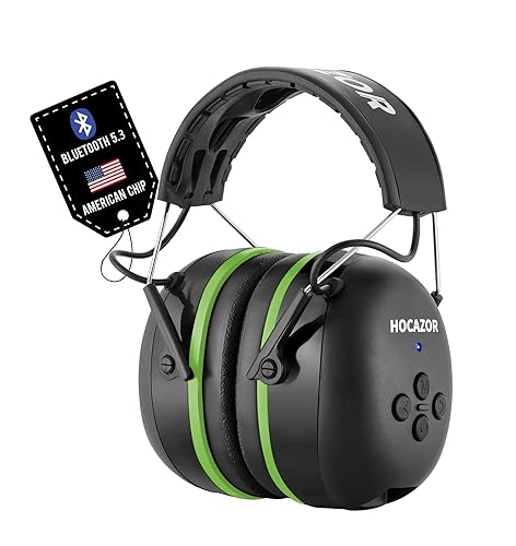 HZ07 Upgrade Bluetooth 5.3 Hearing Protection Built-in 1500 mAh Rechargeable Battery 40 Hours+ Playing Time Noise Cancelling 25dB NRR Earmuffs NRR 25dB for Mowing Workshops, Green - style: Green, No Fm/Am, Bluetooth, Rechargeable Battery