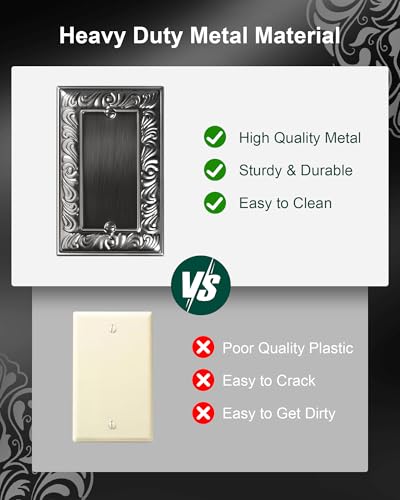 2-Pack Paisley Pattern Blank Outlet Cover Wall Plate,Metal Switch Plates | Decorative Outlet Covers, 1 Gang Wall Plate for Unused Outlets/Switches, Corrosion Resistant, Antique Silver - color: Antique Silver, size: 1 Blank 2PK