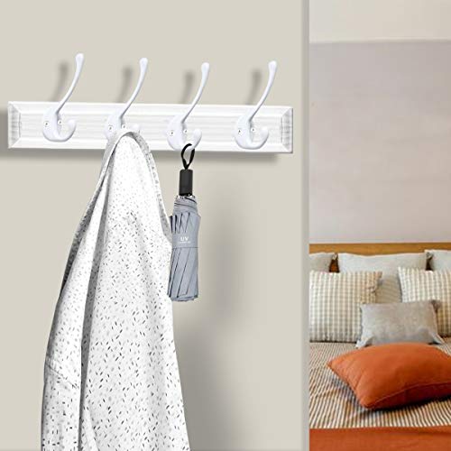 10 Pack Heavy Duty Dual Coat Hooks Wall Mounted with 20 Screws Retro Double Hooks Utility Black Hooks for Coat, Scarf, Bag, Towel, Key, Cap, Cup, Hat (White) - color: White