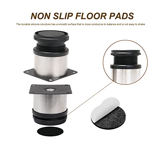 Furniture Cabinet Metal Legs Adjustable Stainless Steel Kitchen Feet Round Black and Silver 50 x 50mm Pack of 4