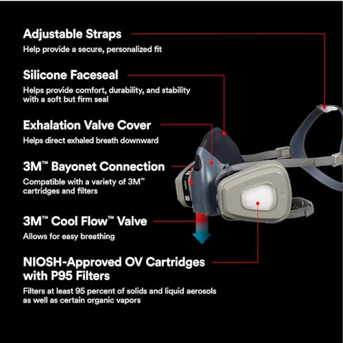 3M Professional Half Mask Organic Vapor, P95 Respirator with Cool Flow Valve, Reusable Respirator, Large