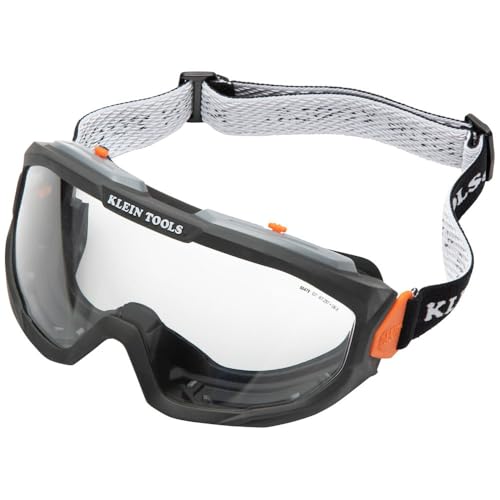 KLEIN TOOLS 60479 Safety Goggles, Clear Lens PPE Eye Protection, Anti-Fog, Scratch-Resistant, UV Protection, Adjustable Vents