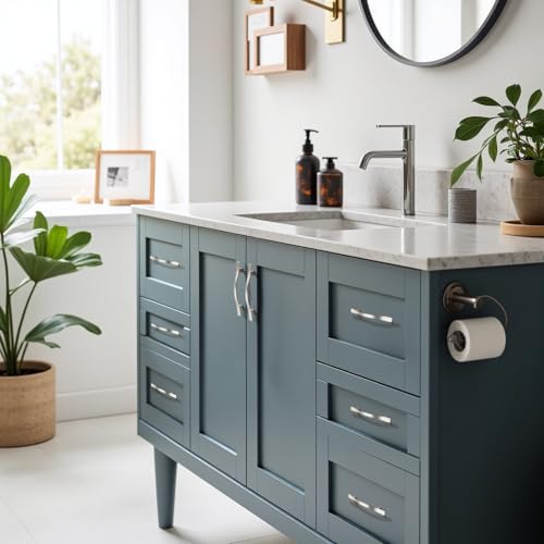 KNOBWELL 30 Pack 3-3/4 inch Hole Center Brushed Nickel Kitchen Cabinet Pulls,Wave Style Modern Dresser Pulls Hardware Kitchen Cabinet Handles for Bathroom Bedroom Vanity,Zinc Alloy - color: Brushed Nickel, size: Hole Center：3-3/4 inch（96mm）