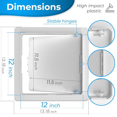 BOZZON Access Panel for Drywall - 12 x 12 in - Wall Hole Cover - Access Door - Plumbing Access Panel for Drywall - Heavy Durable Plastic White - size: 12 x 12
