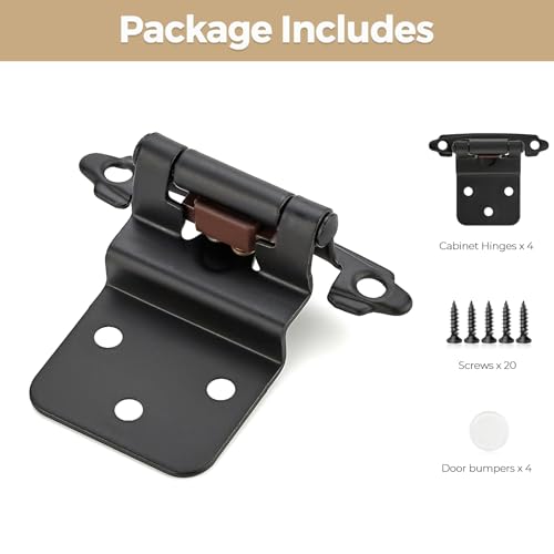 4 Pack 2 Pair Black Cabinet Hinges, 3/8" Inset Semi-Concealed Hinges - color: Black, size: 3/8" Inset