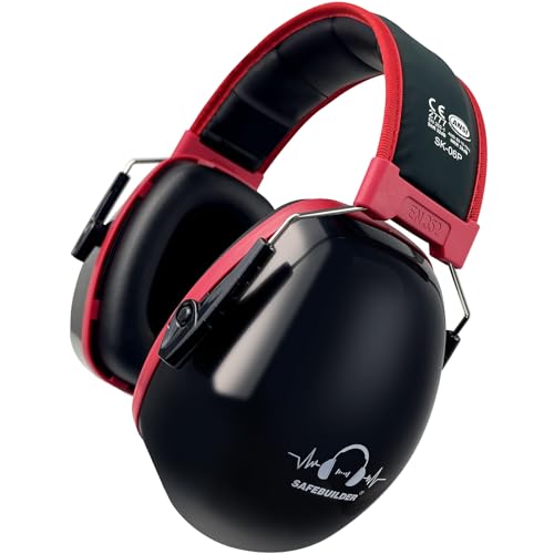 SAFEBUILDER Ear Protection Ear muffs Noise Reduction NRR 28dB Adjustable Hearing Protection for Working Mowing SK-06P - color: Black Cb Red