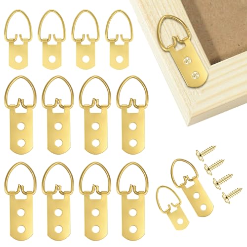 D-Ring Picture Hangers Kit, 40 Single Hole & 20 Double Hole Hangers with 80 Screws, 50 lb Load Heavy Duty Picture Hanging Hardware for Picture Frame Mirrors Canvas (Gold) - size: Gold