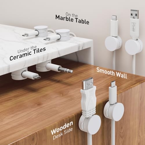 AGPTEK 8 Pack Magnetic Cable Clips, 360° Rotatable Cord Holder, White - color: White