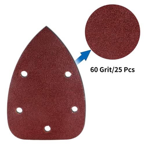 25 Pcs Mouse Detail Sander Sandpaper, 60 Grit, 5 Hole - size: 60 Grit - 25 Pcs