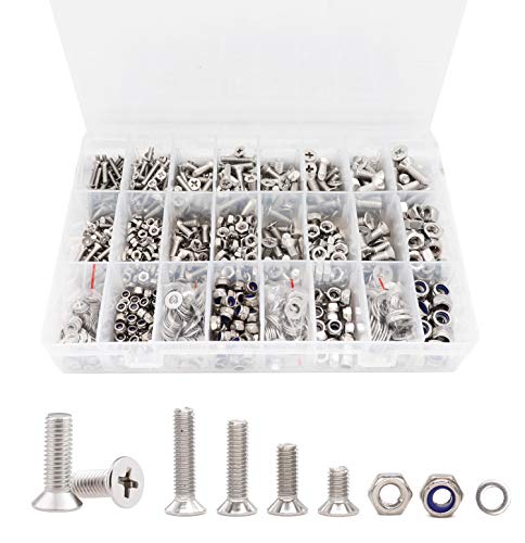 1020pcs M3 M4 M5 M6 Flat Phillips Countersunk Head Machine Screws Bolts Nuts Washers Assortment Kit, 304 Stainless Steel, Silver Tone - size: M3 M4 M5 M6 1020pcs (Countersunk Head-304)