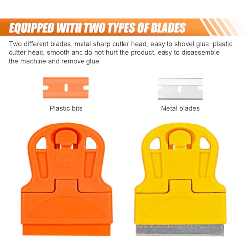 ZIMISI 2PCS Razor Blade Scraper Tool Set, Mini Car Paint Remover with 10 Plastic Blades & 10 Metal Blades, Vehicle Adhesive Cleaning Tool for Removing Labels, Stickers Taping on Window, Oven (2PCS) - size: 2PCS