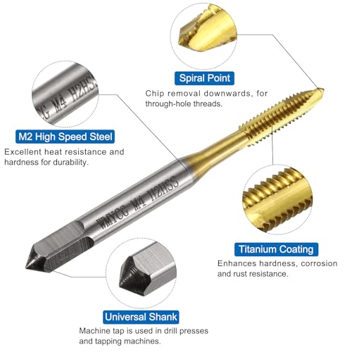 uxcell Metric Tap & Drill Bit Set, 2pcs M4 x 0.7 Spiral Point Thread Taps Titanium Coated and 2pcs 3.3mm Twist Drill Bits Roasted Yellow, Screw Tapping Threading Tools - size: M4 x 0.7 + 3.3mm