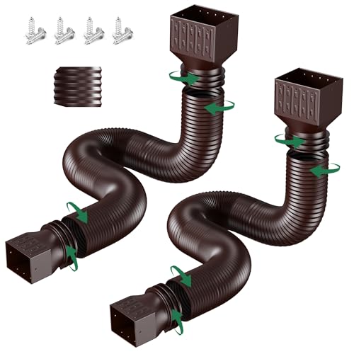 2 Pack Rain Gutter Downspout Extensions, Upgraded Flexible Drain Down Spout Extender for Rain Water Drainage, Each Extendable from 20" to 66", Combine to 10 ft with Connector(Brown) - color: 2 Pack Brown