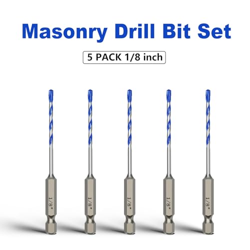 5 Pack 1/8 inch Masonry Drill Bit Set,Concrete Drill Bit Set - style: 1/8"（5 Pcs）
