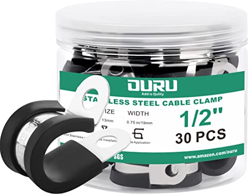 OURU 1/2 Inch Cable Clamps, Rubber Coated Insulated Clamps, 30pcs, 13mm - size: 30pcs - 1/2"