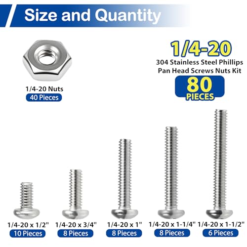 1/4-20 x 1/2" to 1-1/2" Pan Head Machine Screws Kit for Furniture Assembly - size: 1/4-20