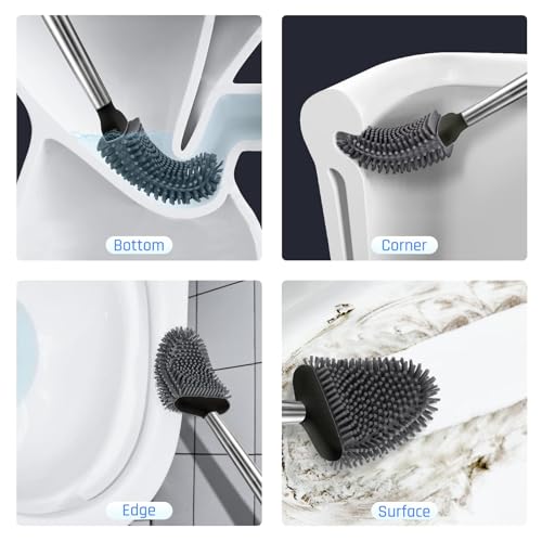 Sellemer Silicone Toilet Brush, Ventilation Slots Base Holder 4 Pack, Black - color: Black-4pcs