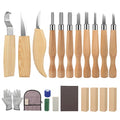 Wood Carving Kit 26pcs Wood Carving Tools Set with Wood Carving Knives Detail Knives Blocks Gloves Whittling Kit for Beginners Adults Kids Woodworking Tools for Spoon Bowl Kuksa Cup