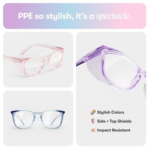 Stoggles Square Z87.1 Certified Polycarbonate Safety Glasses, Anti-Fog - color: Denim, size: Medium