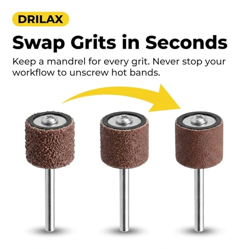 Drilax 10 Pc 1/2 Inch Rubber Drum Mandrels, 1/8 Inch Shank Sanding Sleeve Holders for Rotary Tool, Compatible with Dremel Drum Sander Attachments for Wood Fiberglass Metal Polishing