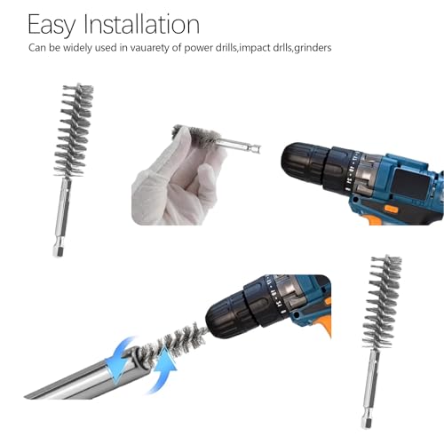 20Pcs Wire Bore Brush for Drill Set 1/4" Hex Shank Stainless Steel Wire Brush (8/10/13/15/17/19/22/25/28/30mm) Each 2 Drill Brushes Attachments for Rust Paint Removal Grinding Sanding Polishing