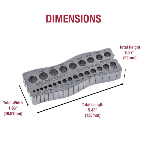 Milescraft 1307 Drill Block PRO – All-Metal Handheld Drilling Guide for Straight Holes. 25 Drill Guides in One! 1/8” to 1/2” in 1/64” Increments. Dual V-Groove Design for Round Stock & Corners