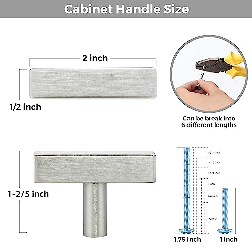 5 Pack Brushed Nickel Cabinet Knobs, 2in Length T-Square Bar Drawer Pulls | Single Hole Grip, Stainless Steel Build, Kitchen Cabinet Restyle, For Drawers, Dressers, Cupboards, Closet Doors - color: Brushed Nickel, size: 5 Pack, style: Sqaure Bar