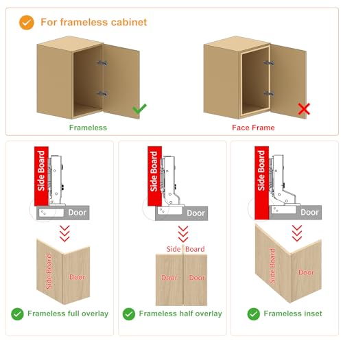 Chibery 10 PCS Inset Soft Close Hinges, Clip ON Plate, 105 Degree, Silent Hydraulic, Self Closing, Black Frameless European Concealed Hinge for Kitchen Cabinet Door, Wardrobes, and Bookcases - color: Inset, size: 10 Pack