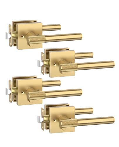 Asidrama 4 Pack Champagne Bronze Privacy Interior Door Handles | Thumb-Turn Privacy Lock,Fits 1-3/8"-1-3/4" Doors,Adj. 2-3/8"-2-3/4" Latch,Heavy-duty Zinc,Easy DIY Setup - color: Champagne Bronze