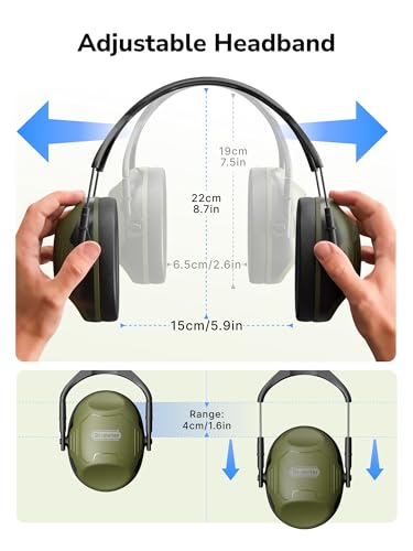 Dr.meter Ear Protection Ear Muffs, Noise Cancelling Headphones for Adults - color: Army Green