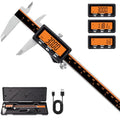 HARDELL Digital Caliper 8" USB-C Charging – Orange Display, Non-Backlit - size: 8 Inch