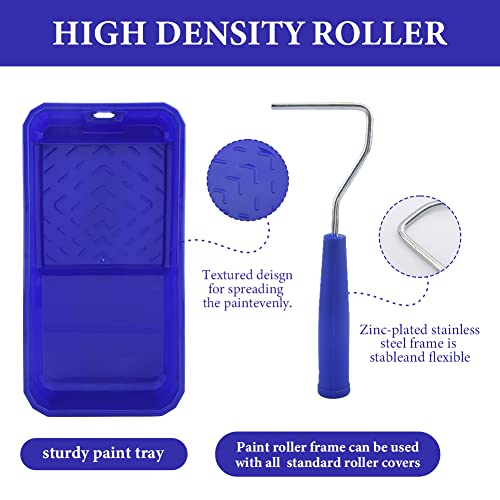 Household Mini Paint Roller Kit, 4 Sponge Paint-Roller-Head + 2 Fabric Roller-Head +1 Plastic Paint Tray + 1 Roller Handle +1 Pant Brush fits Home Painting & Smaller DIY Projects(Color:Blue)