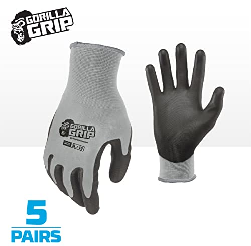 Gorilla Grip Work Gloves, Never Slip Maximum Grip All-Purpose, Gloves for Men, Superior Grip, Polymer Palm - size: Medium, style: 5 Pairs