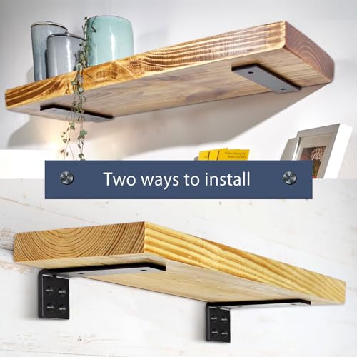 MLOQI 4 Pack Floating Shelf Bracket Heavy Duty, Hidden Shelf Brackets 5mm Thick L Brackets for Shelves up to 50 KG (Black 10cm)