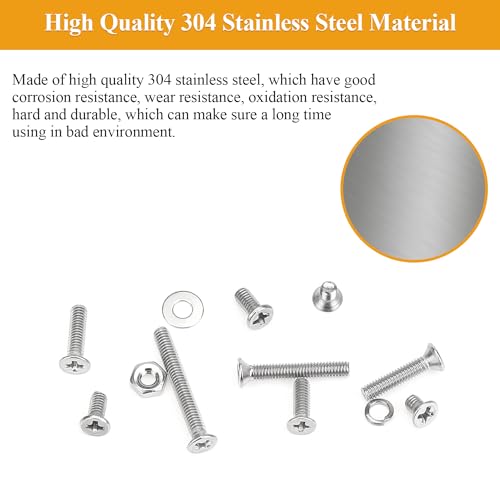565 Pieces M2.5 Machine Screws Nuts Washers Set, Sutemribor M2.5 x 4/6/8/10/12/16/20mm Phillips Countersunk Head Machine Screws Nuts Washers Assortment Kit, 304 Stainless Steel, Fully Threaded - size: M2.5, style: Phillips Countersunk Head