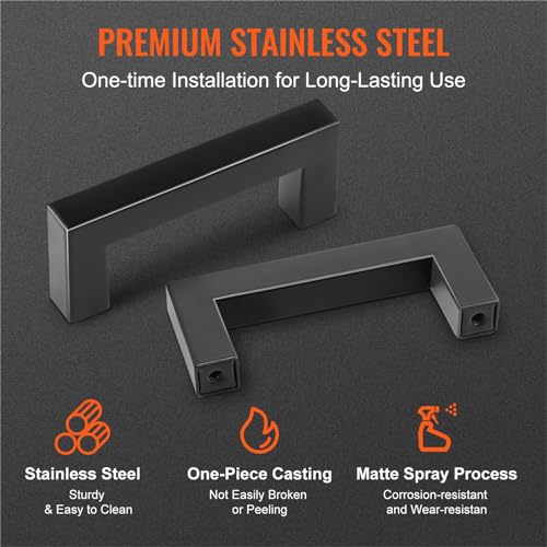 VEVOR 30 Pack Black Cabinet Pulls, 3in / 76mm Center to Center Kitchen Drawer Handles, Rust and Scratch-Resistant Hardware, Stainless Steel Door Handles for Kitchen Bathroom Bar Hardware Matte - size: 3 inch Hole Centers(76mm)