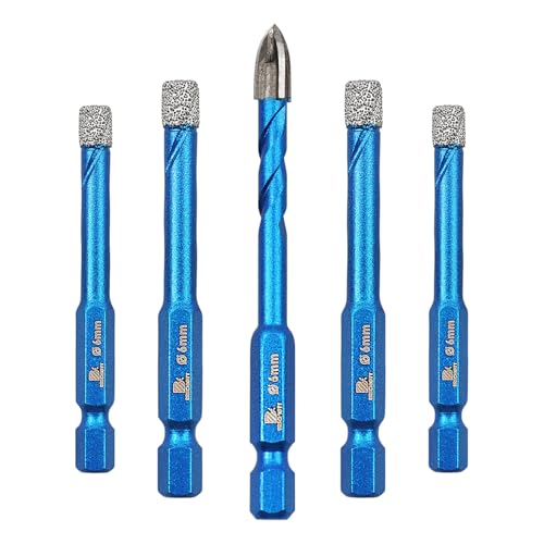 Diamond Drill Bit - BRSCHNITT 1/4 inch Masonry Drill Bits Set for Porcelain Tile Ceramic Stone Granite Marble,Hex Shank Diamond Hole Saw Drill Bit(5pcs/Pack). - size: 6/6/6/6mm+6mm