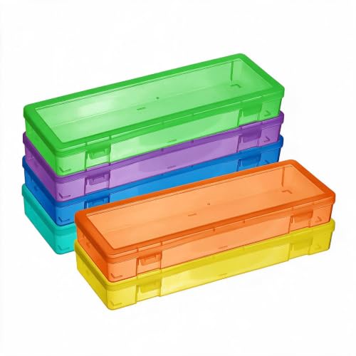 novelinks Small Plastic Containers with Lids and Plastic Pencil Boxes - color: 6 Pack Large -Color