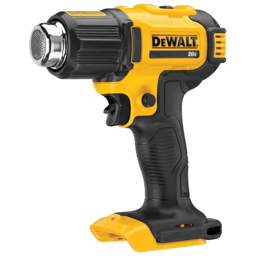 DEWALT 20V MAX Heat Gun, Cordless, Up to 990 Degrees, 42 Minutes of Run Time, LED Light, Heatgun with Flat and Hook Nozzle Attachments,Tool Only (DCE530B)