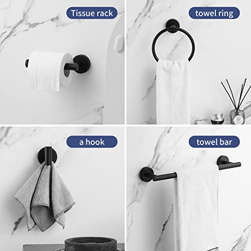 Towel Bar Set Mattel Black, Bathroom Accessories Set 5pcs Including 16'' Tower Bar, Towel Ring and 2 PCS Towel Hooks - color: Black-5pcs-16inch
