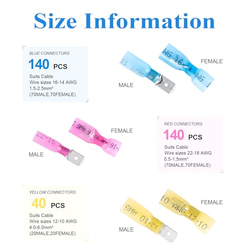 320PCS Heat Shrink Wire Connectors, Blade/Spade Terminals