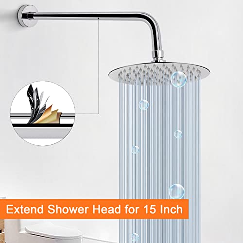 Shower Arm with Flange and Teflon Tape, Wall Mounted Shower Pipe 304 Stainless Steel Extension Arm for Fixed Shower Head & Handheld (15 Inch, Chrome) - color: Chrome, style: 15 Inch