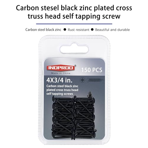 Black Wood Screws 3/4 Inch, 150Pcs Self Tapping Wood Screw #4 x 3/4", Zinc Plated Steel, Modified Truss Head, Phillips Drive, Carbon Steel, for Drywall/Metal/Plastic/Furniture, Black - size: #4 x 3/4"