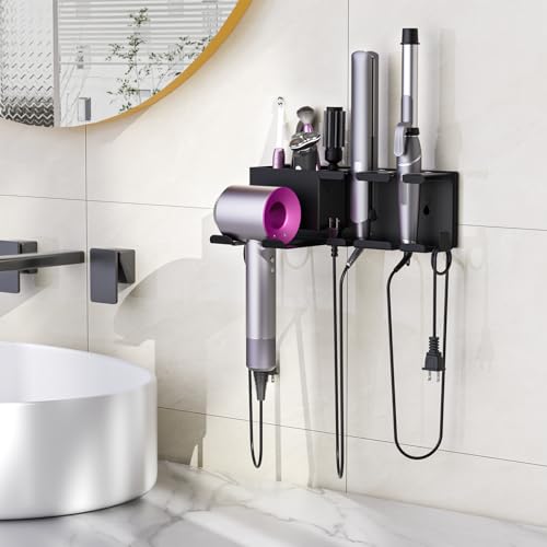YSD Hair Dryer Holder Wall Mounted Metal Self Adhesive/Screw Organizer - color: Black, size: Standard